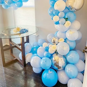 BLUE BALLOON GARLAND, Pastel Balloons, Boho Balloon Arch, Engagement Balloons, Double Stuffed Blue And White Pastel Balloon Kit
