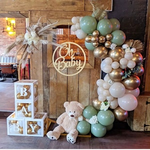 Eucalyptus sage green gold and sand white Double Stuffed Balloon Arch Kit- 16ft 168 pcs 18, 12 & 5 inch Balloon Arch kit for Bridal Shower,