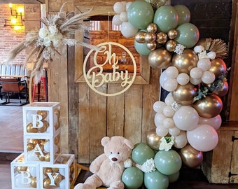 Eucalyptus Green & Gold Balloon Arch Kit: Double Stuffed, Bridal Shower Decor