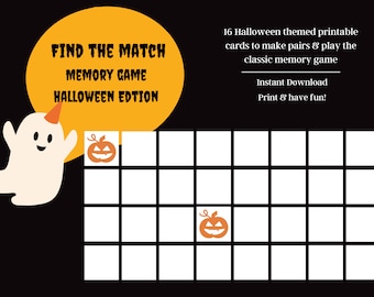 Printable Memory Game, Halloween Kids Activity, Halloween Party Games, Halloween Party Printables, Halloween Party Activities