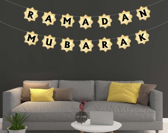 Ramadan Banner Decoration for Home, Gold Glitter Ramadan Mubarak Banner Decor PDF Printable File Download