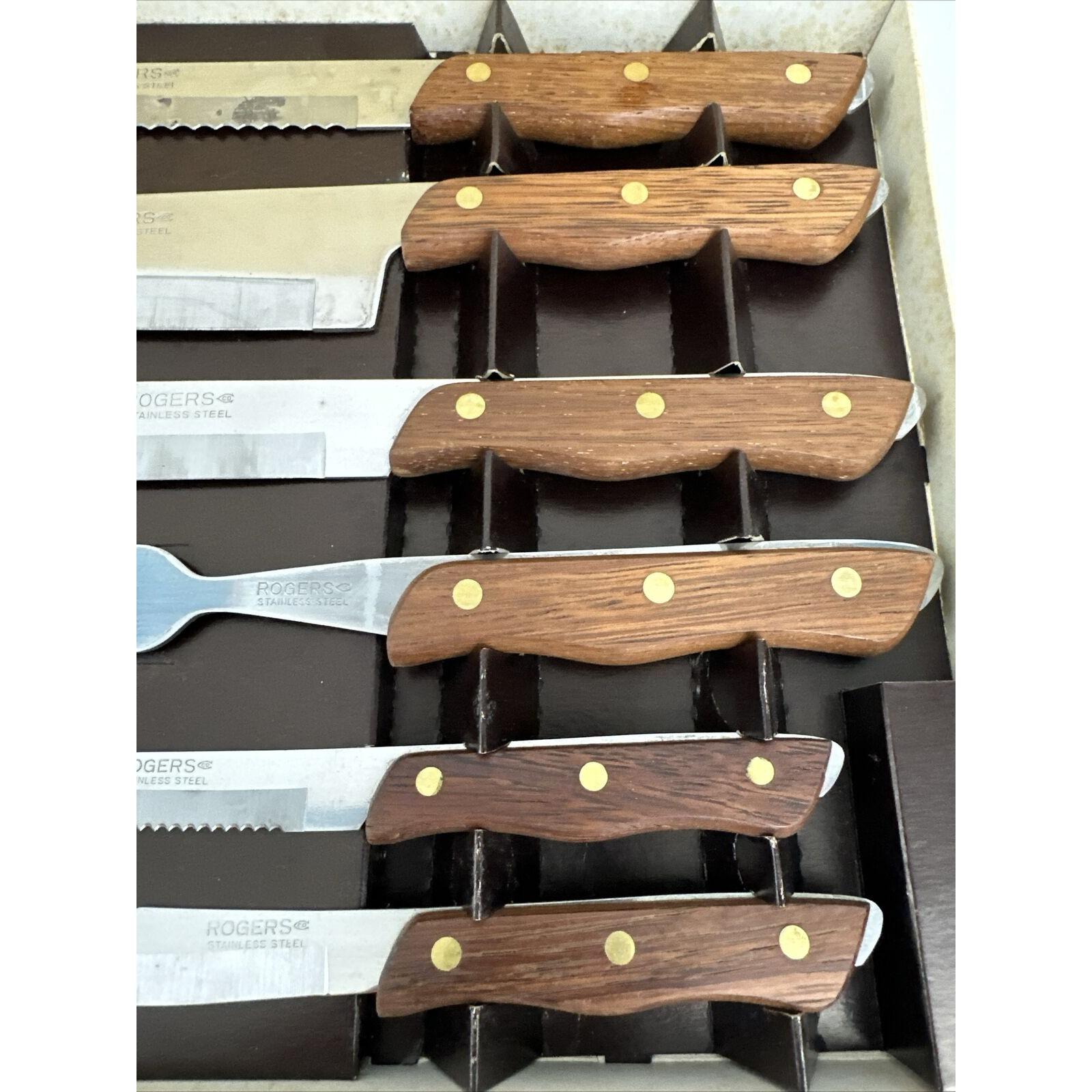 Vintage Rogers Cutlery 6 Piece Wood Handle Knife Cutlery Set Japan