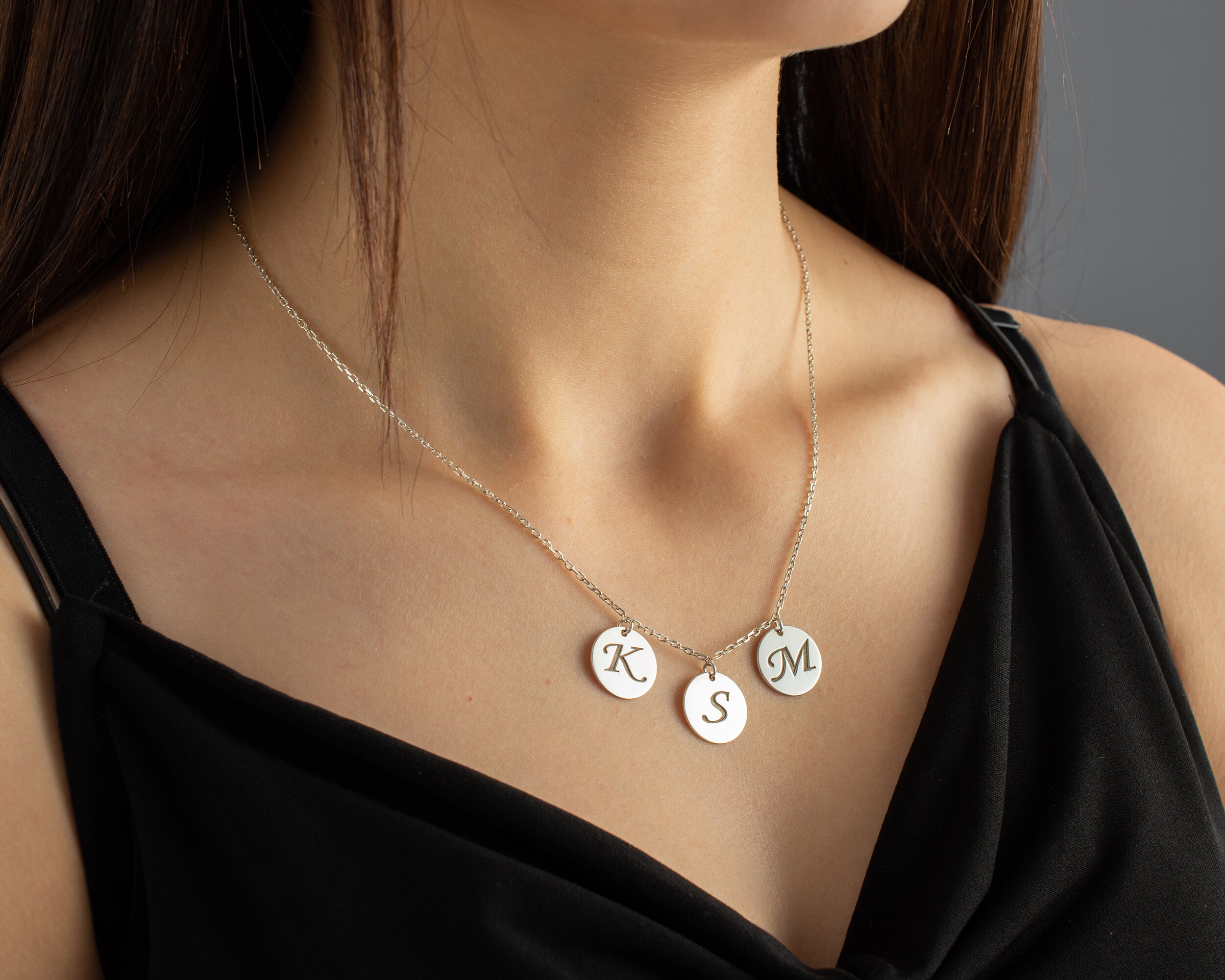 Initial Disc Necklace Triple Initial 