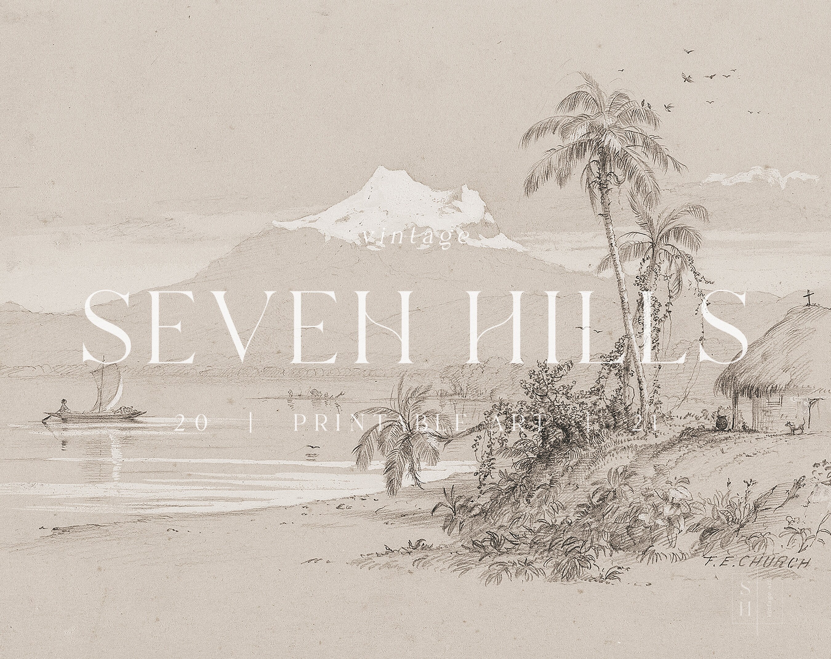 Coastal Sketch Print Vintage Beach Painting Black and White Etsy