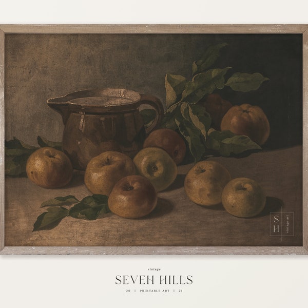 Autumn Still Life Vintage Print, Moody Antique Fruits Oil Painting, Digital Download | #103