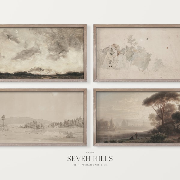 Neutral Samsung Frame TV Art Set, Beige Vintage Landscape Painting, Instant Download | #TVS21