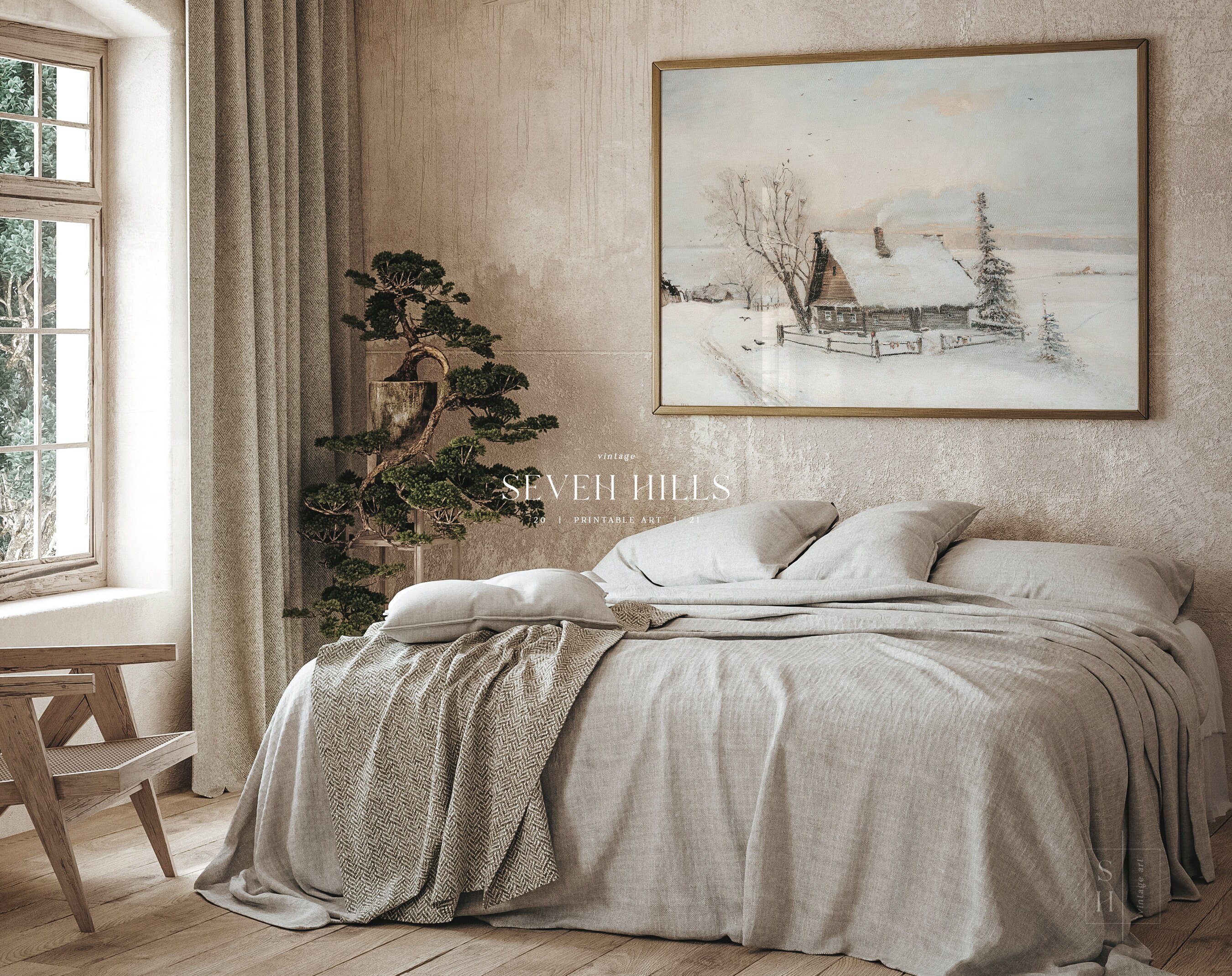 Winter Vintage Landscape Painting Rustic Snow Cottage Art - Etsy