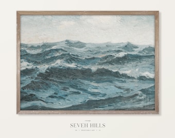 Seascape Vintage Painting, Waves Print, Ocean Sea Antique Printable Art  | #419