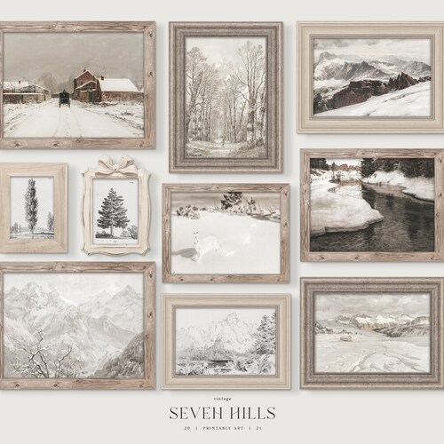 Winter Print Set Vintage Landscape Wall Art Gallery Antique Etsy