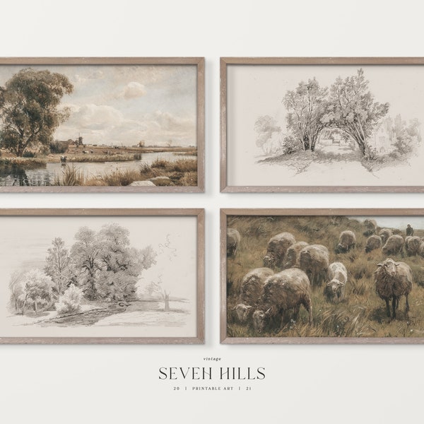 Farmhouse Frame TV Set, Samsung Country Painting, Nature Sketch Art Instant Download | #TVS29