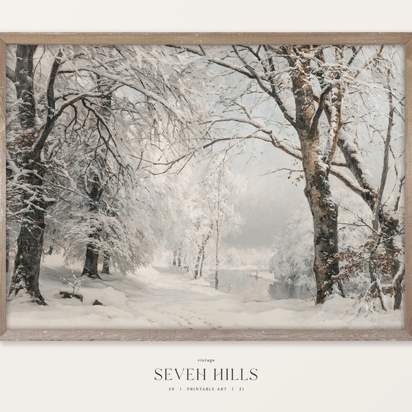 Snowy Woods Landscape Painting, Vintage Winter Printable Art | #28