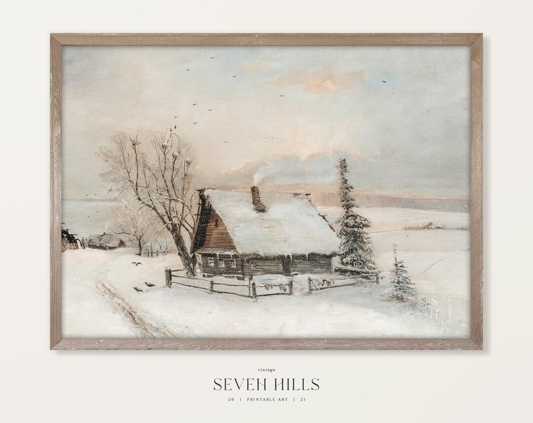 Winter Vintage Landscape Painting Rustic Snow Cottage Art - Etsy