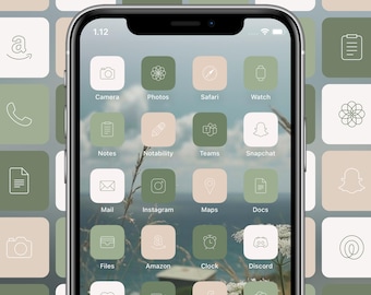 App Icons Green Neutral App Icon Pack For iPhone App Icon Bundle For iOS 14 Green & Beige Neutral App Icons Aesthetic Home Screens iPad Set