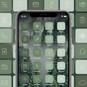 App Icons Green Boho App Icon Pack For iPhone App Icon Bundle For iOS 14 Dark Green Earthy Neutral App Icon Covers Aesthetic Home Screen
