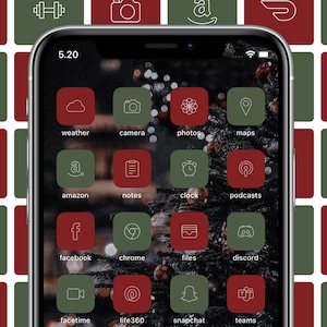 Christmas App Icons, iOS 14 App Icons, Holiday Iphone Icons, Aesthetic, Icons For Iphone, Minimalist App Icon, Green & Red Theme Homescreen