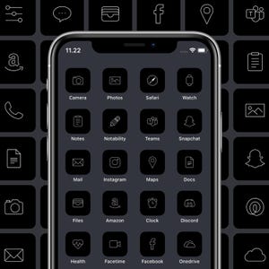 App Icons Black and White Minimal App Icon Pack For iPhone App Icon Bundle For iOS 14 Black App Icons Aesthetic App Icon Covers Dark iOS 18