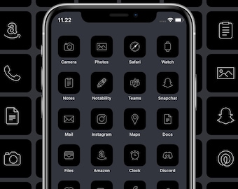 App Icons Black and White Minimal App Icon Pack For iPhone App Icon Bundle For iOS 14 Black App Icons Aesthetic App Icon Covers Dark iOS 18