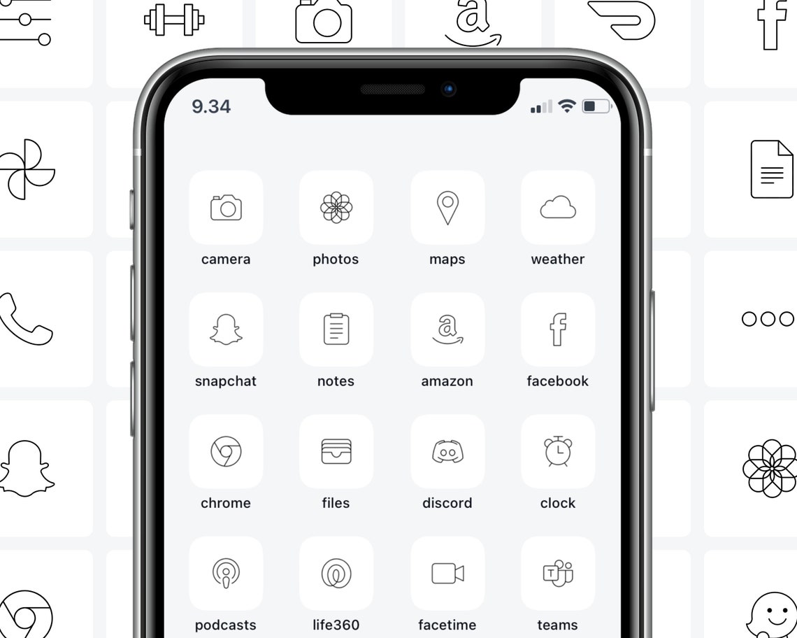 Minimal White App Icons Ios 14 App Icons Iphone Icons Black Etsy