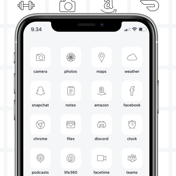 Minimal White App Icons, iOS 14 App Icons, Iphone Icons, Black & White Aesthetic Icons For Iphone, Minimalist App Icon, Aesthetic Homescreen