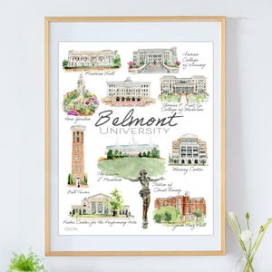 Belmont University, Nashville TN, Watercolor Campus Art Print