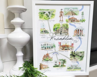 Franklin, Tennessee Watercolor City Art Print