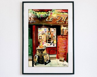 Watercolor Print Paris, France "Wisdom in a French Cafe"