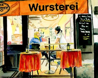 Watercolor Print Zurich, Switzerland "Wursterei"