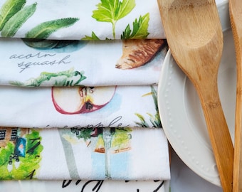 Set of 2 Watercolor Tea Towels (You Choose from 6 Designs)