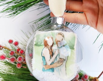 Custom Watercolor Hand-Painted Portrait Inside Glass Ornament Bauble