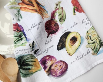 Veggies Hand-Painted Watercolor Tea Towel