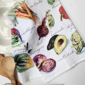 Veggies Hand-Painted Watercolor Tea Towel
