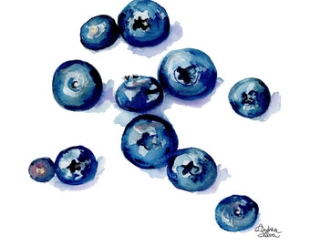 Blueberries Watercolor Print
