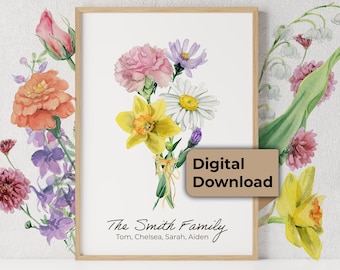 Custom Hand-Painted Watercolor Birth Month Flower Bouquets DIGITAL DOWNLOAD