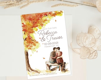 Fully Customizable Hand-Painted Watercolor Wedding Save-the-Date Invitation Cards
