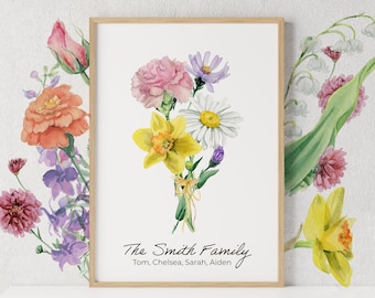Custom Hand-Painted Watercolor Birth Month Flower Bouquets