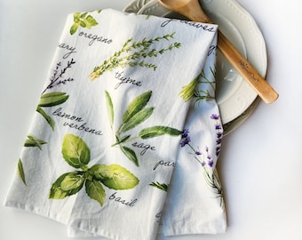 Herb Hand-Painted Watercolor Tea Towel