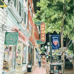 Watercolor Print of Franklin Tennessee &quot;Walking Down America&#39;s Favorite Main Street&quot;