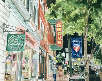 Watercolor Print of Franklin Tennessee "Walking Down America's Favorite Main Street"