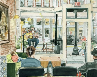 Watercolor Print of Franklin, Tennessee "First Friday Art Crawl at the Parker House"