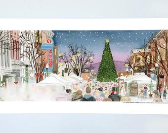 Art Crawls and Tree Lighting Giclee Print from "Sweet Dreams, Franklin" Book
