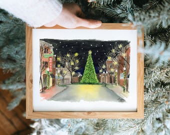 Christmas in Downtown Franklin Loose Watercolor Print