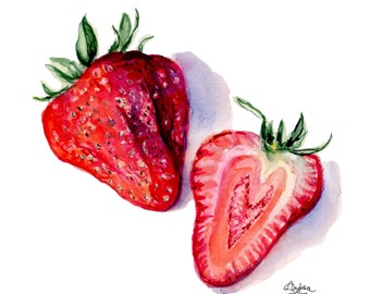 Strawberries Watercolor Print