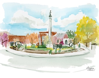 Franklin Public Square Loose Watercolor Print