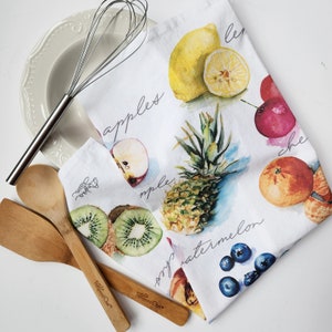 Fruits Hand-Painted Watercolor Tea Towel