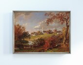 Samsung Frame TV Art Back Village, Saugerties, New York 1886 Vintage Painting Digital Download TV Artwork Autumn, Trees
