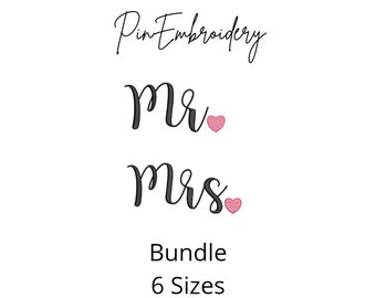 Mr and Mrs Satin Stitch Embroidery Design, Bundle Wedding Script File, Quick Stitch Embroidery, Machine Embroidery, 6 Sizes
