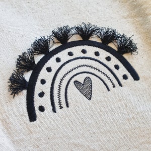 Tassel Boho Rainbow, 3D Fringe Monochrome Design, Sketch Heart Rainbow, Machine Embroidery, Cute Boho Embroidery, ITH Tassel File