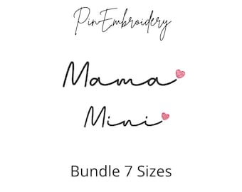 Mama and Mini Bundle Sketch Stitch Heart Embroidery Design, Mama Satin Script File, Quick Stitch Embroidery, Machine Embroidery, 7 Sizes