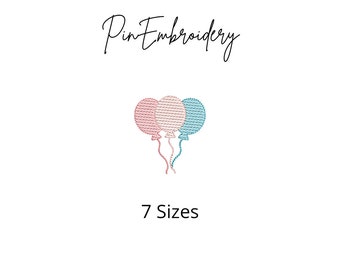 Balloons Sketch Stitch Embroidery Design, Birthday Machine Embroidery Files (Digital Download)