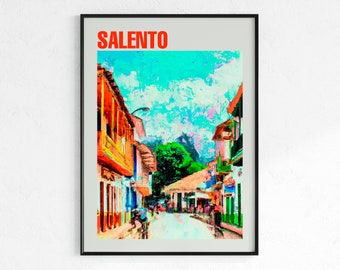 Salento Poster, Colombia Poster, Print Image, Vintage Art, Photo Print, Wall Decoration, Art, Architecture Photo, Art Print, Watercolor